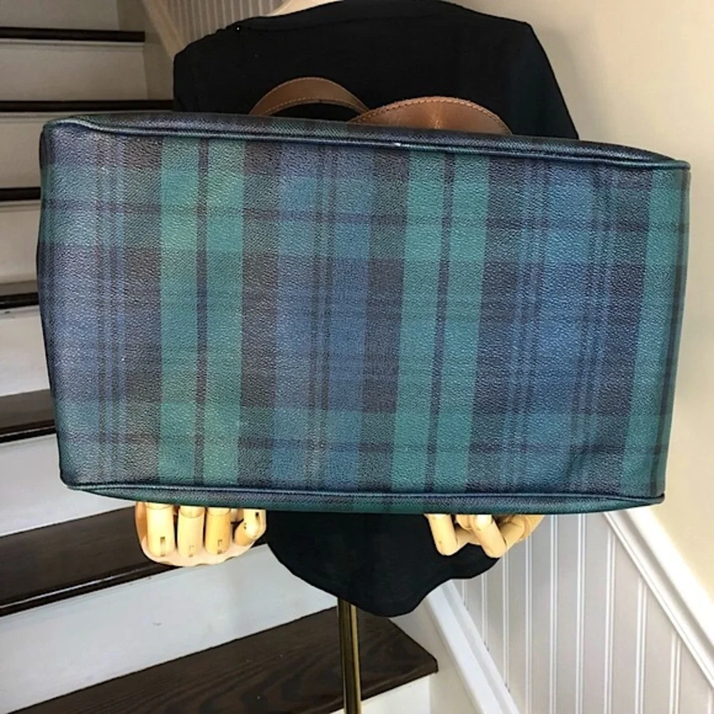 RALPH LAUREN Black Watch Waxed Leather Coated Canvas Overnight Travel Bag - Picture 7 of 17